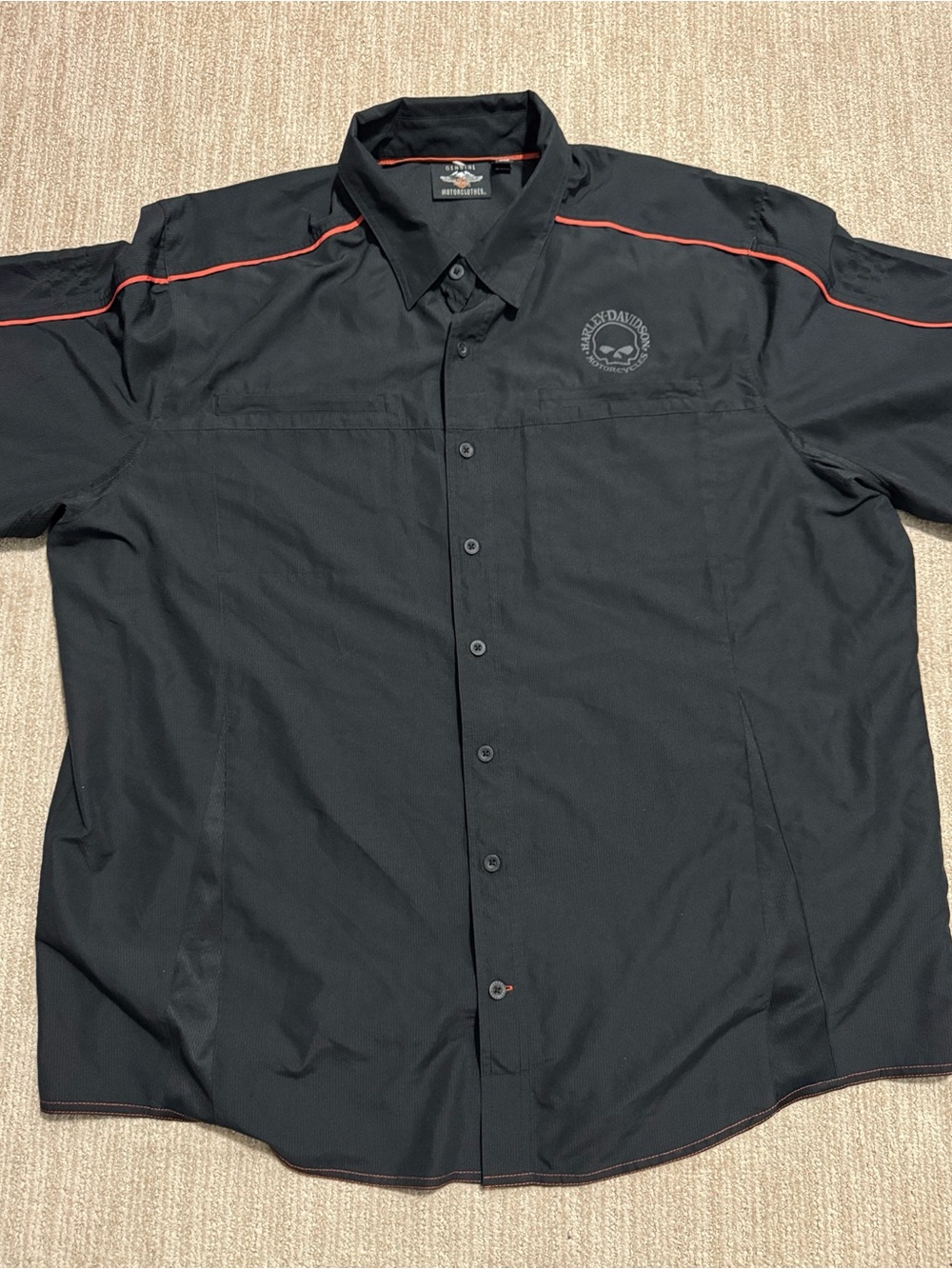 Harley Davidson Mens 3XL Willie G Skull Vented Shirt Black Orange Performance